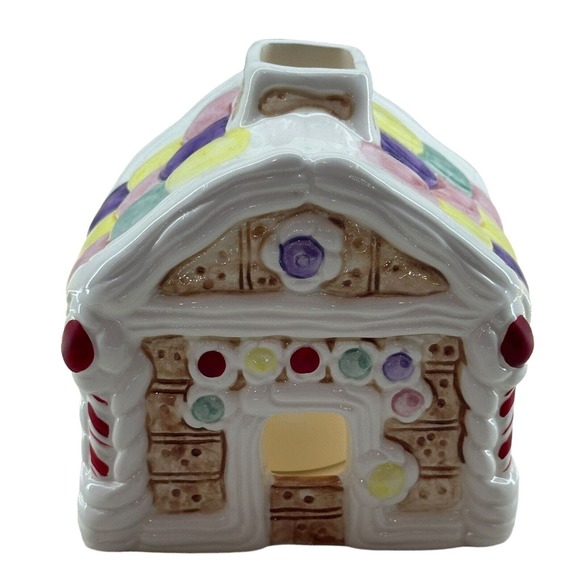 JASCO Candle Holder Gingerbread House Handpainted Ceramic Candy Cottage Vintage - Picture 2 of 15